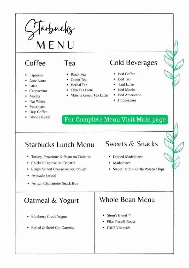 Starbucks Fort McMurray Alberta Menu